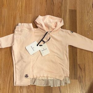 Moncler Light Pink Hoodie/Pant Set with Ruffle Detail